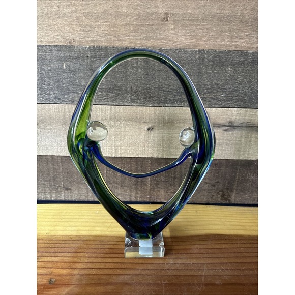 Art Glass Couple Holding Hands Blue Green 11.5”-flaws - Picture 3 of 6
